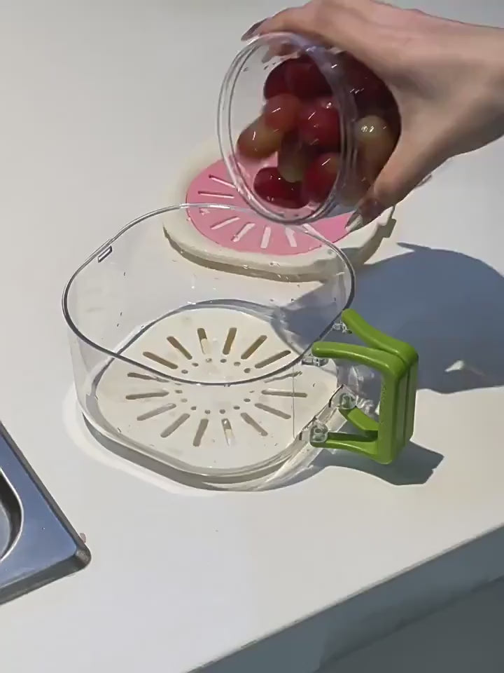 3-in-1 Kitchen Basket: Wash, Drain and Store - Hidden Folding Handle Dust-Proof Fruit Drainer Basket